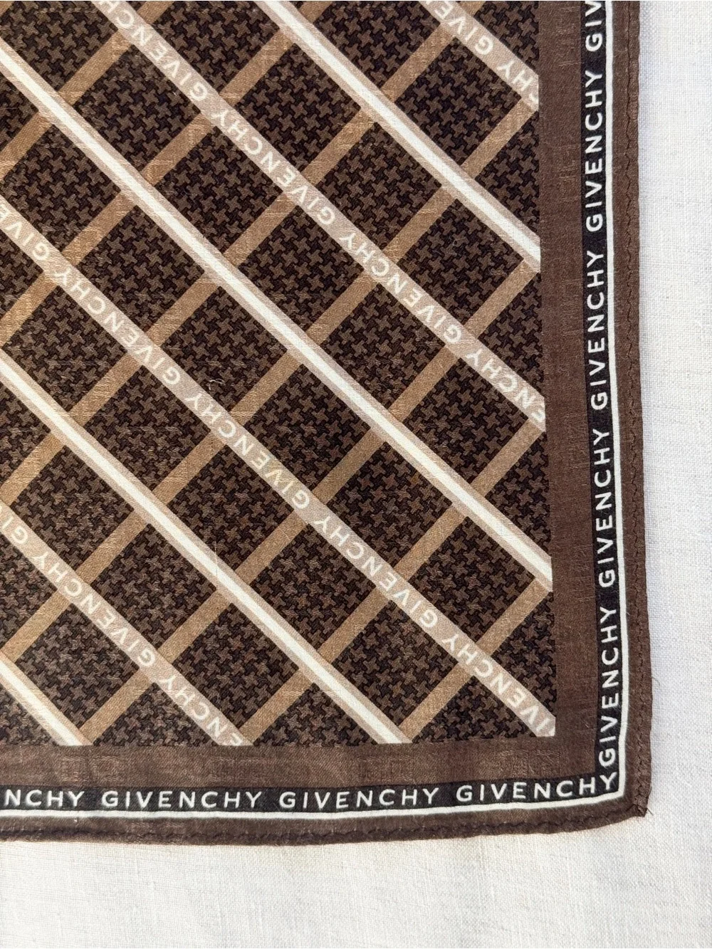 Vintage Givenchy Monogram Logo Cotton Bandana Scarf Brown Made in Japan